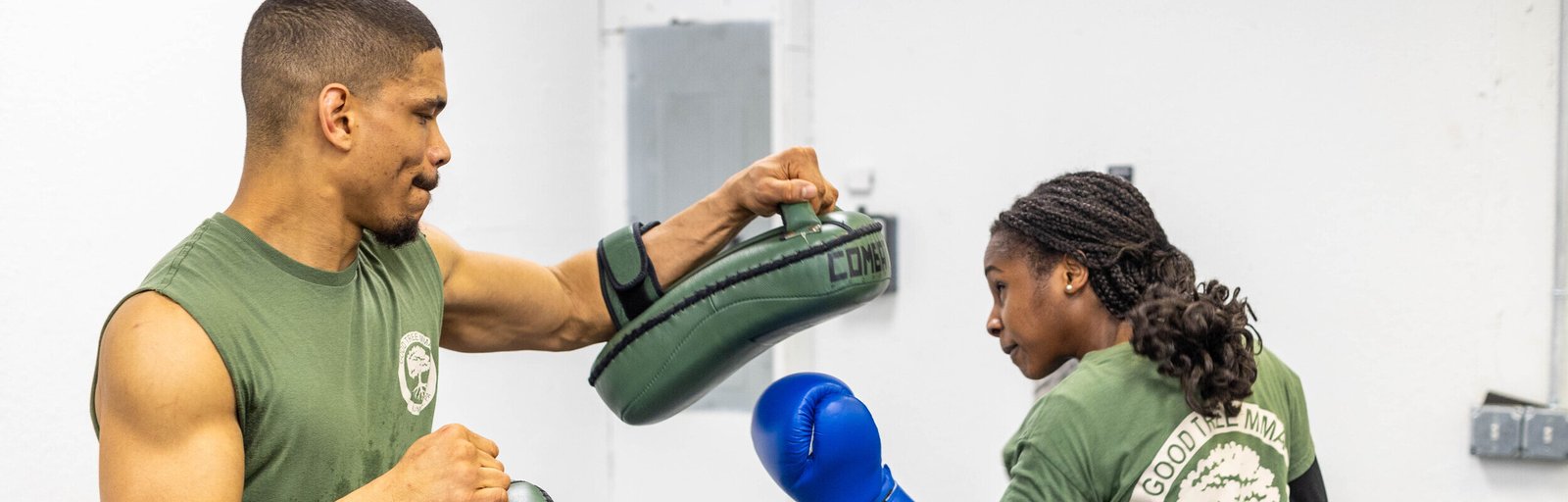 a striking coach works with a student at GoodTree MMA Dunmore